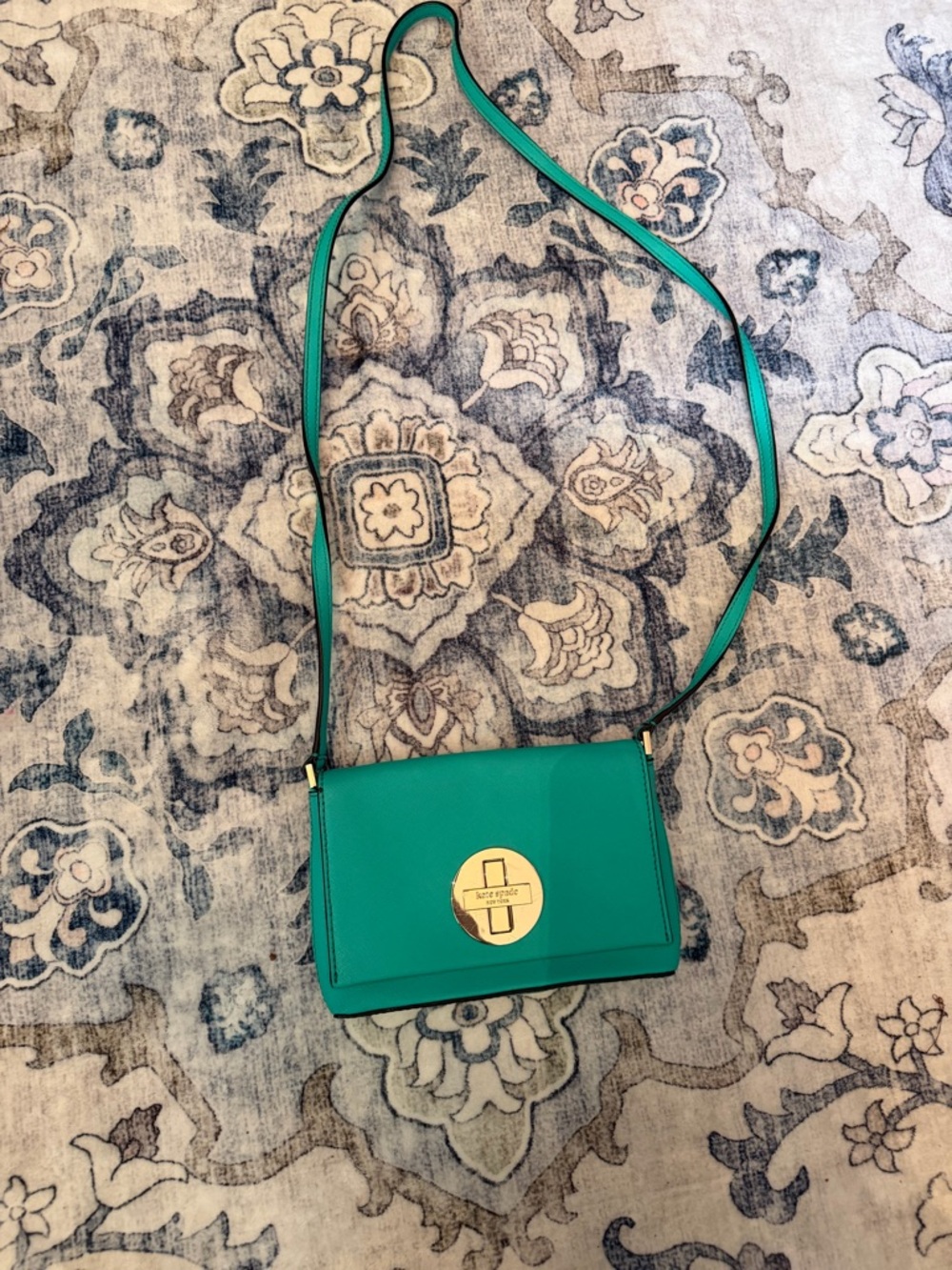 kate spade teal crossbody with gold turn-lock